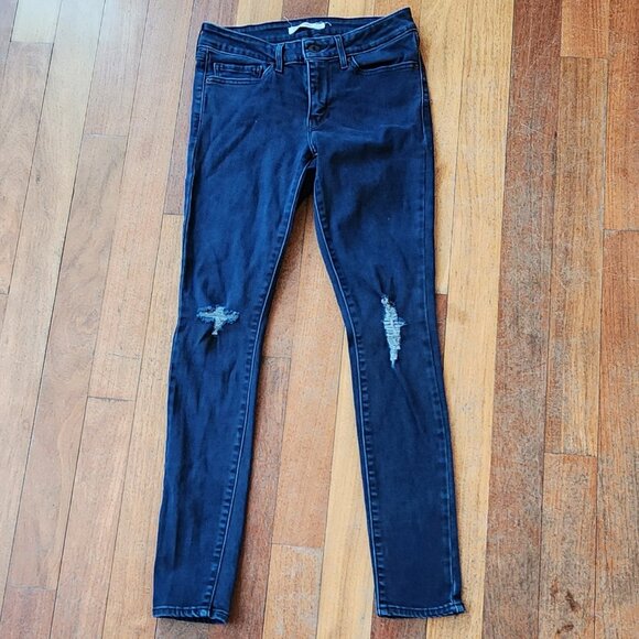 Levi's 711 Ripped Skinny Dark Wash Jeans Size 27 - Picture 1 of 16